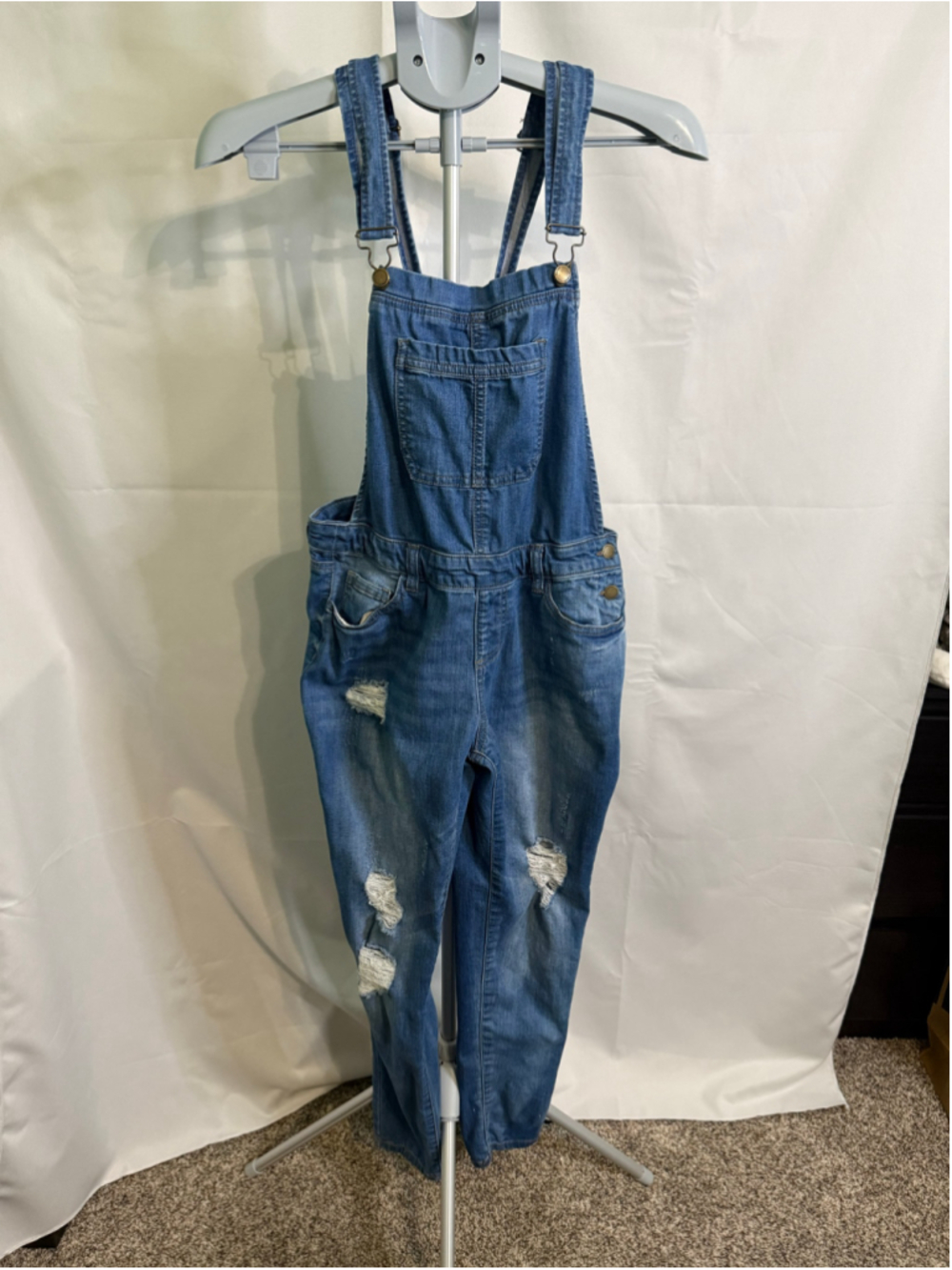 Women's Wax Jean Blue‎ Distressed Denim Overalls Size M